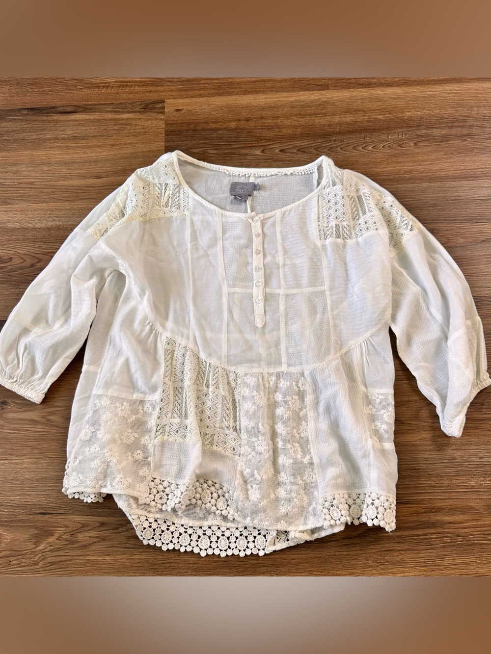Anthropologie Lace Crochet Blouse Small Ivory Vanessa Virginia Cottage Boho Top